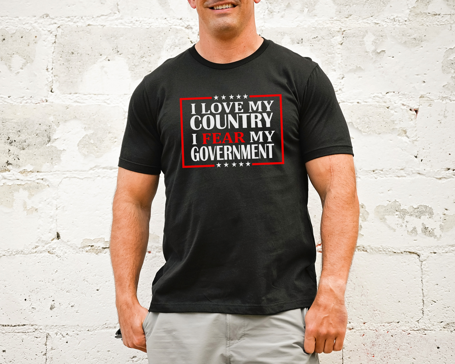 i love my country i fear my government graphic tee